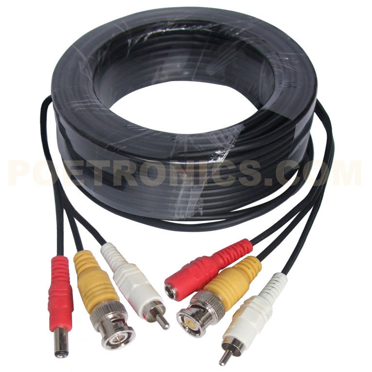 5-50 Meters Black/White Color CCTV Pre-made Siamese Video, Audio and Power Cable