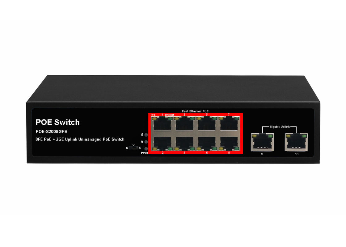 POE-S2008GFB(8FE+2GE)_8 Port 10/100Mbps IEEE802.3af/at PoE Switch with 150W Built-in power supply (Newly Developed)