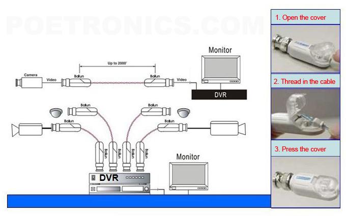 PVB-NB06 (400-600m) BNC Male to Screw Terminal CCTV Passive Video Balun transceiver