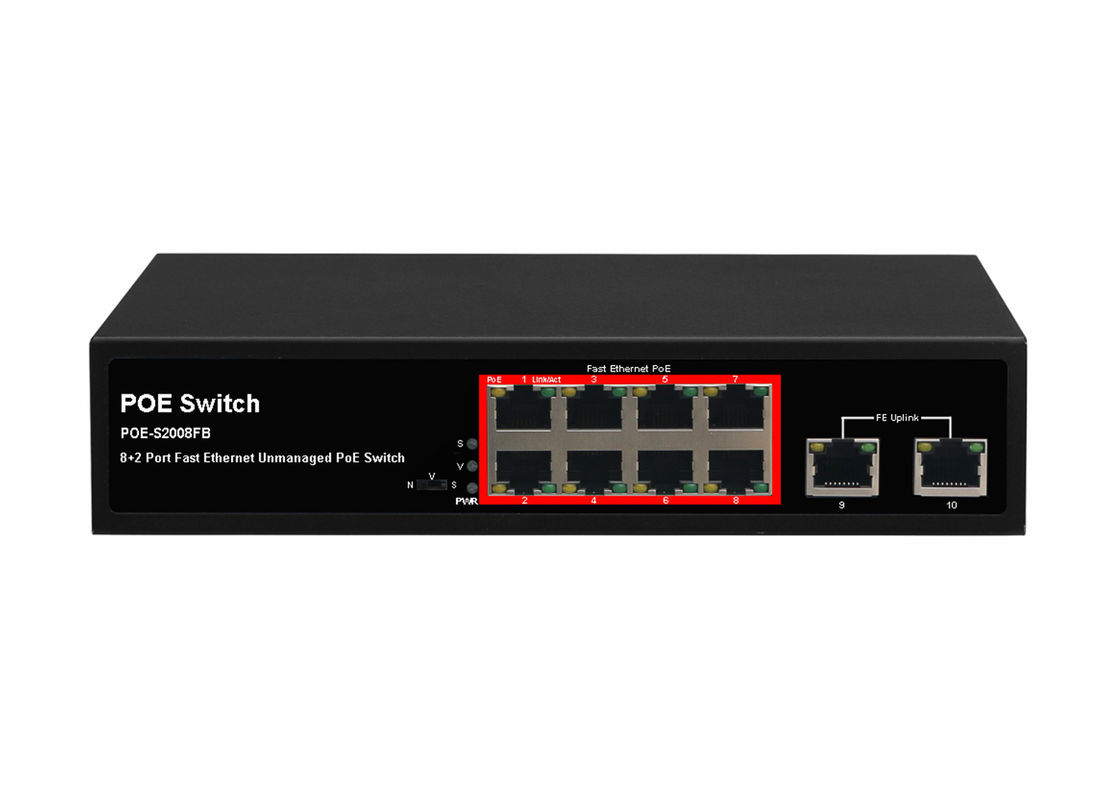 POE-S2008FB(8FE+2FE)_8 Port 10/100Mbps IEEE802.3af/at PoE Switch with 150W Built-in power supply (Newly Developed)