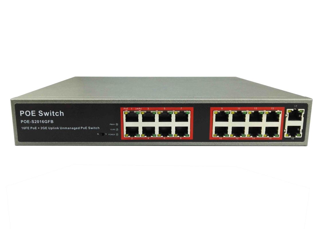 POE-S2016GFB (16FE+2GE) 16 Port 100Mbps IEEE802.3af/at PoE Switch 150W/300W Built-in Power Supply (Newly Developed)