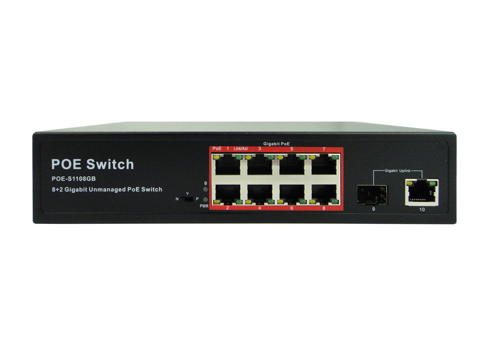 Latest POE-S1108GB 8xGigabit PoE + 1xGE RJ45 & 1xGE SFP Uplink IEEE802.3af/at PoE Switch (Built-in 150W Power Source)